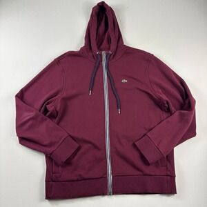 LACOSTE Hoodie Sweater Mens 7 2XL Maroon Red Full Zip Heavy Thick